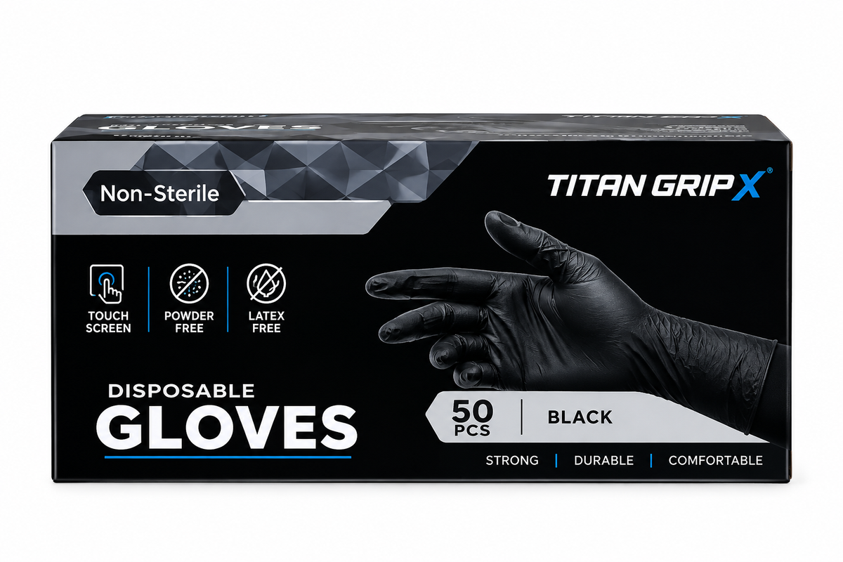 TITAN GRIP X - DISPOSABLE GLOVES - TOUCH SCREEN - POWDER FREE - LATEX FREE - BLACK - 50 PCS