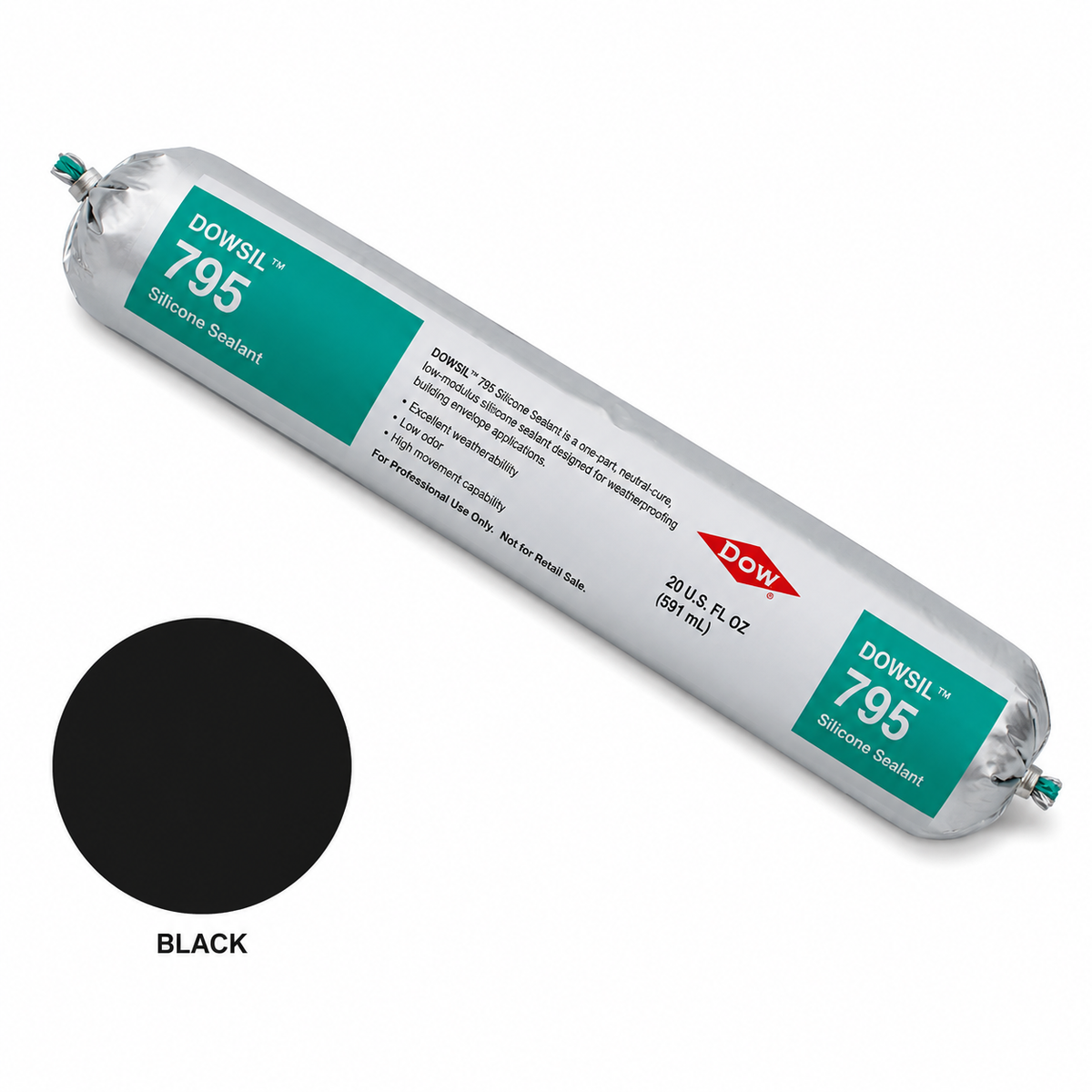 DOWSIL 795 Silicone Sealant - 20oz Sausage Caulking Black