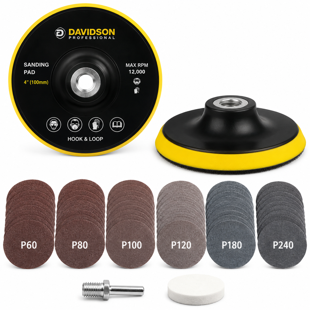 Davidson 4" Hook & Loop Sanding Kit (100 mm) - 18-Piece