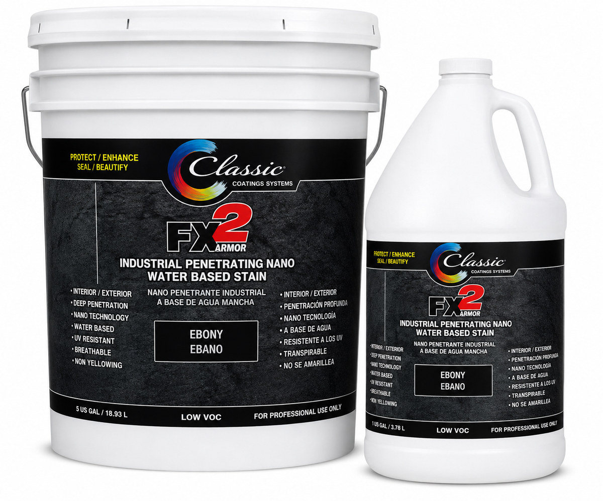 CLASSIC COATING SYSTEM - FX2 ARMOR - EBONY - INDUSTRIAL PENETRATING NANO WATER BASED STAIN