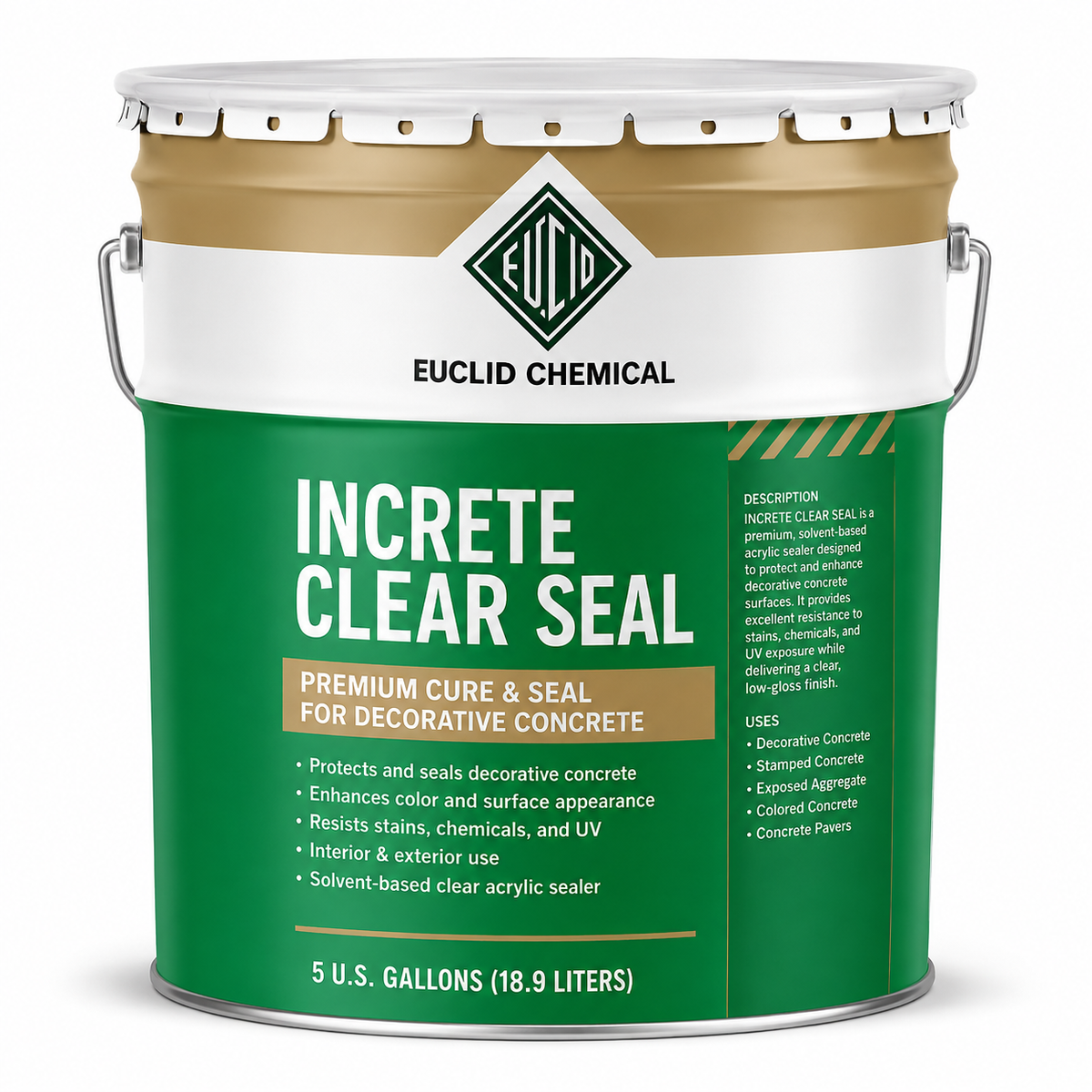 EUCLID CHEMICAL - INCRETE CLEAR SEAL – 5 GAL - PREMIUM CURE & SEAL FOR DECORATIVE CONCRETE