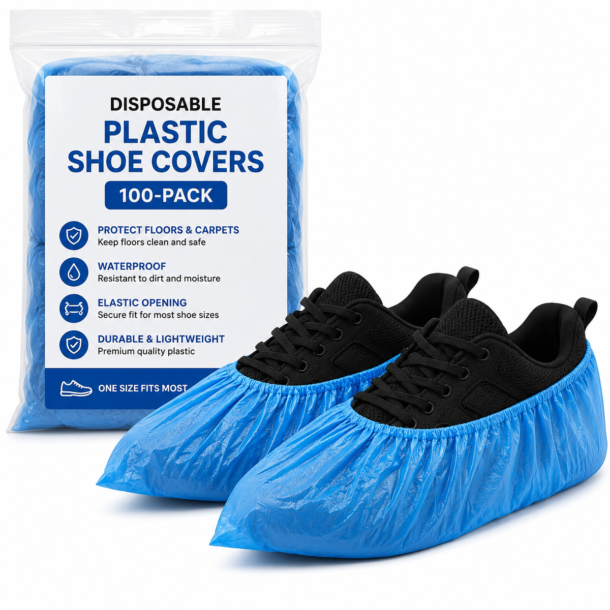 Disposable Plastic Shoe Covers (100-Pack)