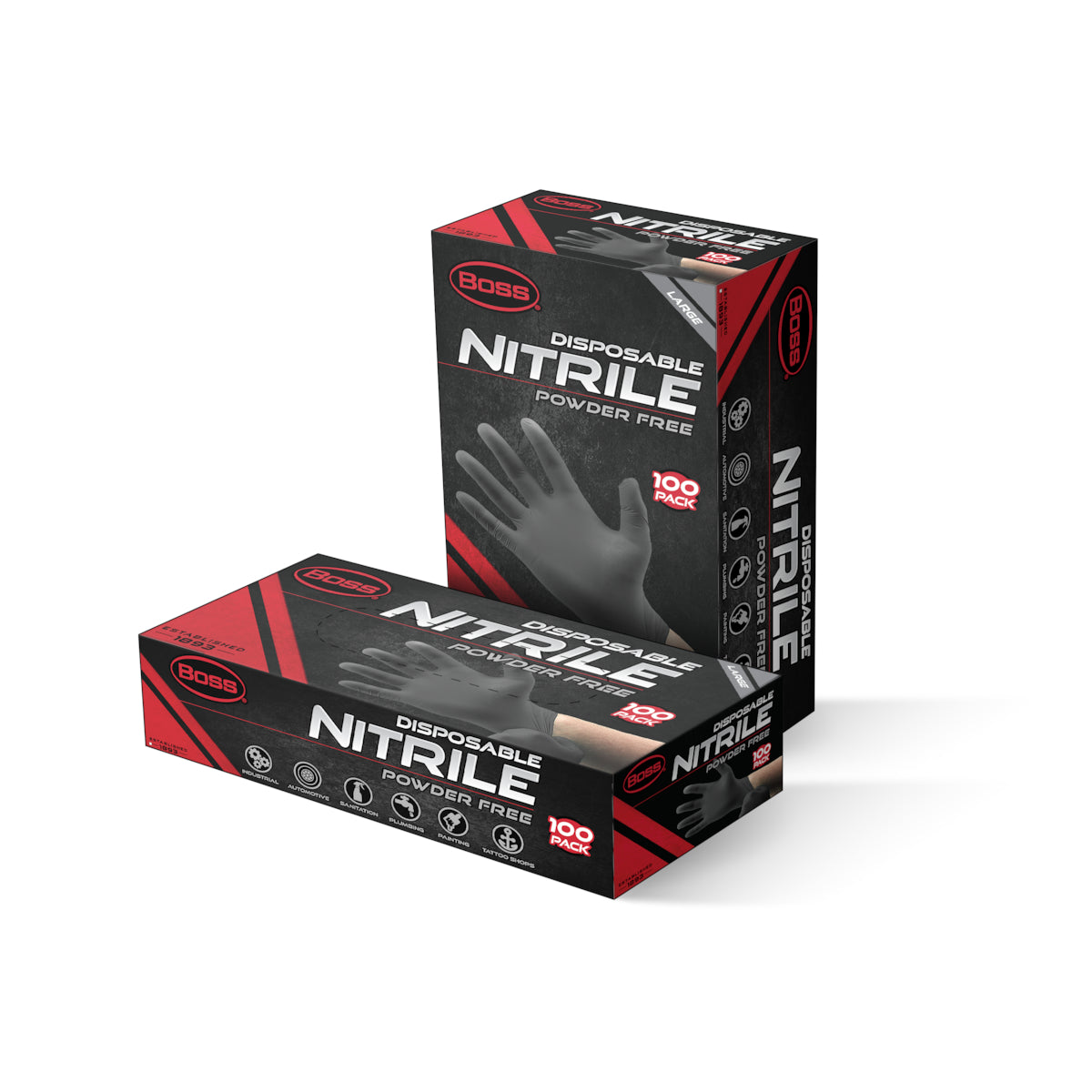 Boss Nitrile Gloves 4-MIL Black 100BX - LARGE